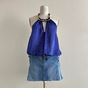 Bebe purple gold satin halter top